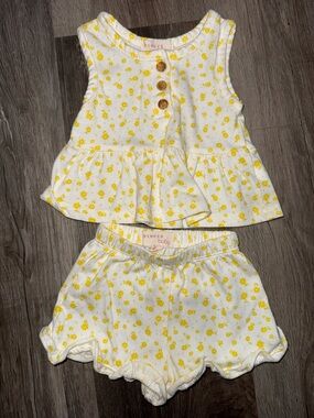 Yellow Floral Peplum Top & Shorts Set